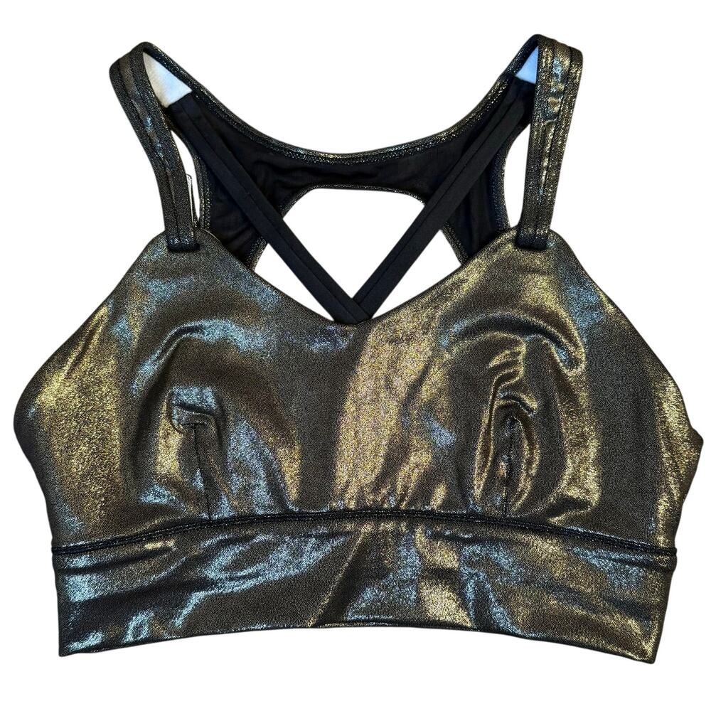 Born Primitive Milk Muscles Nursing Sports Bra CrossFit Gold Shimmer Mesh Large